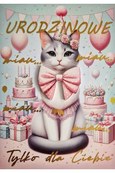 Karnet 3K Urodziny m�odzie�owe, kot (17,5x12,5cm) 3K 042