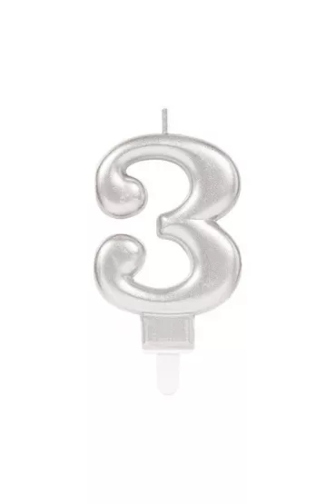 Amscan �wieczka cyferka 3 Sparkling Celebrations srebrna
