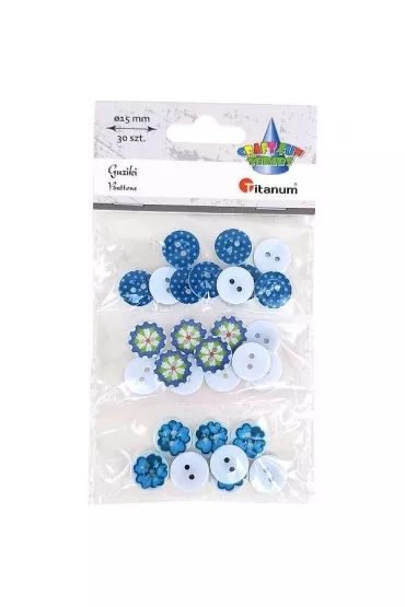 Titanum Guziki plastikowe okr�g�e niebies mix 1.5 cm