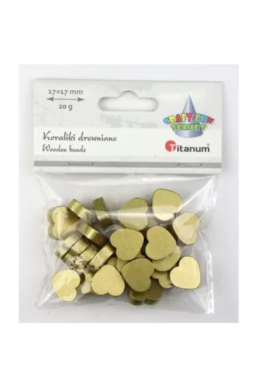 Titanum Koraliki drewniane serca p�askie z�ote 17x17mm, 20g