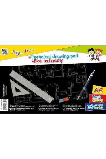 Gimboo Blok techniczny A4/10K czarny