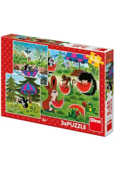 Puzzle dla dzieci 3x55 el. Krecik i parasol Dino Toys