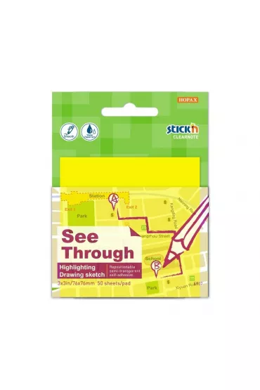 Stickn Notes samoprzylepny przezroczysty ��ty 76x76mm 50 kartek
