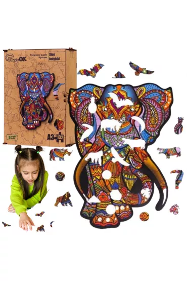 Puzzle drewniane eko 132 el. S�o� indyjski A3 Maksik