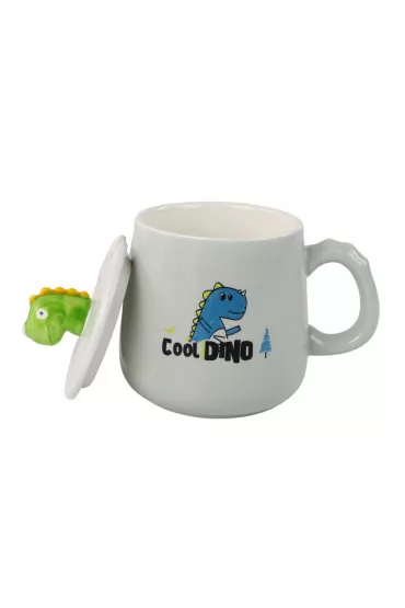 LeanToys Kubek Dinozaur niebieski �y�eczka przykrywka 350ml