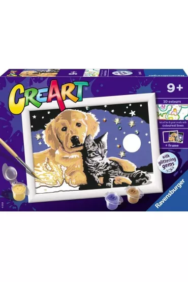 Malowanie po numerach CreArt - Pies z kotkiem noc� Ravensburger