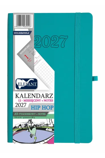 Kalendarz 2027 A5 tygodniowy Hip hop turkusowy