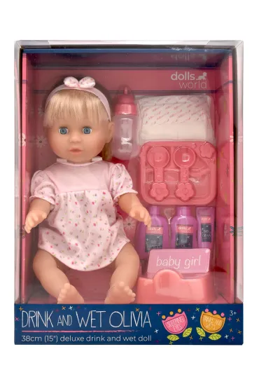 DollsWorld lalka Olivia 38cm pij�ca i sikaj�ca Dolls World