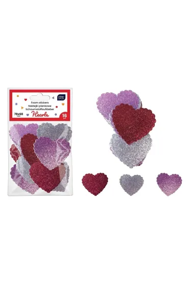 Interdruk Naklejki brokat piankowe samoprzylep. Hearts 16 szt.