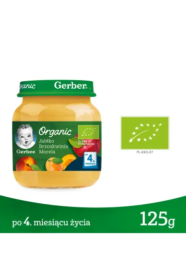 Gerber Organic Deserek jab�ko brzoskwinia morela dla niemowl�t po 4 miesi�cu 125 g Bio