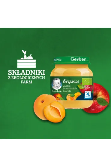 Gerber Organic Deserek jab�ko brzoskwinia morela dla niemowl�t po 4 miesi�cu 125 g Bio