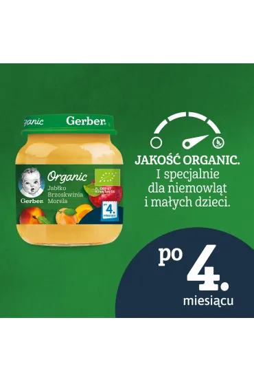 Gerber Organic Deserek jab�ko brzoskwinia morela dla niemowl�t po 4 miesi�cu 125 g Bio