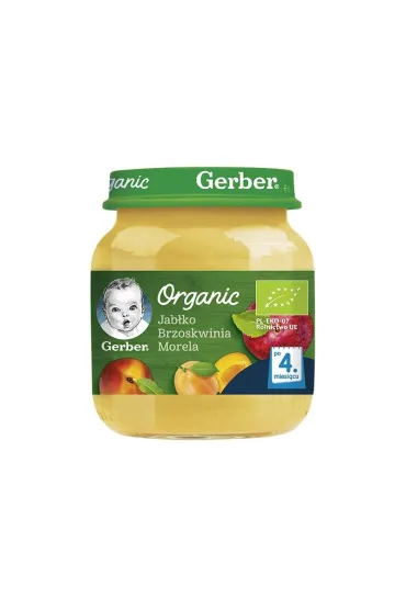 Gerber Organic Deserek jab�ko brzoskwinia morela dla niemowl�t po 4 miesi�cu 125 g Bio