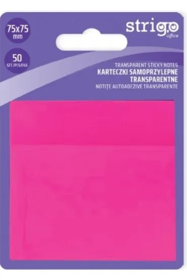 Strigo, Karteczki samoprzylepne transparentne - r�owe, 50 kartek