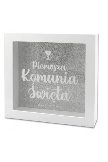 Skarbonka Home - Komunia �wi�ta, srebrny brokat (18x18x5cm) Pan Dragon