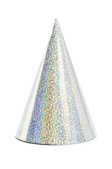 PartyDeco Czapeczki holograficzne srebrne 16cm