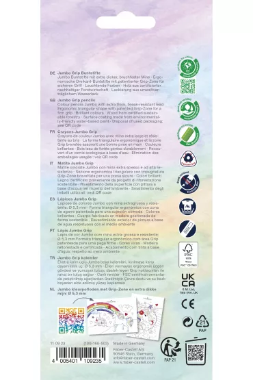 Faber-Castell Kredki Jumbo Grip Jednoro�ec 8kol+2kol pastel+nakl