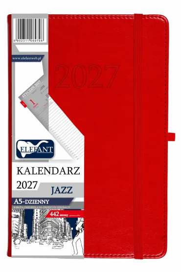 Kalendarz Jazz 2027 A5 dzienny czerwony