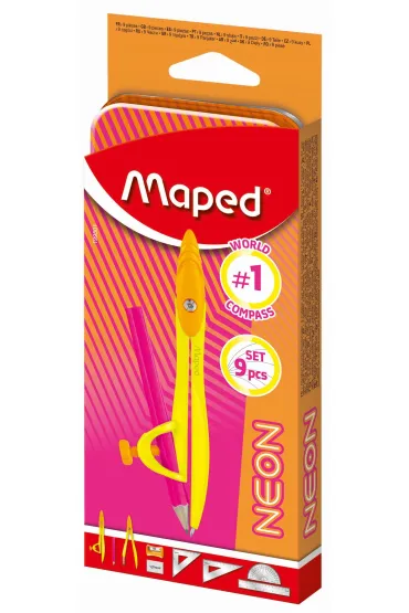 Maped Zestaw geometryczny z cyrklem Study Neon 9 el.