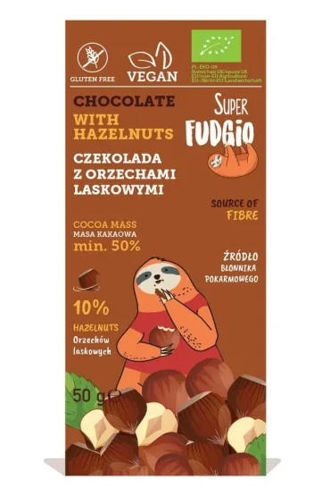 Super Fudgio Czekolada z orzechami laskowymi 50 g Bio