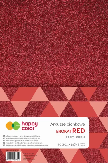 Happy Color Arkusze piankowe brokatowe A4, czerwone, 5 arkuszy 5 szt.