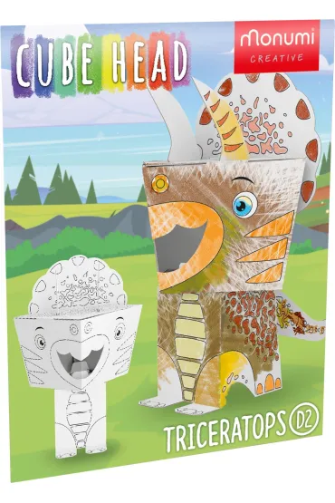Cube head. Dino. Triceratops. Z�� i pokoloruj
