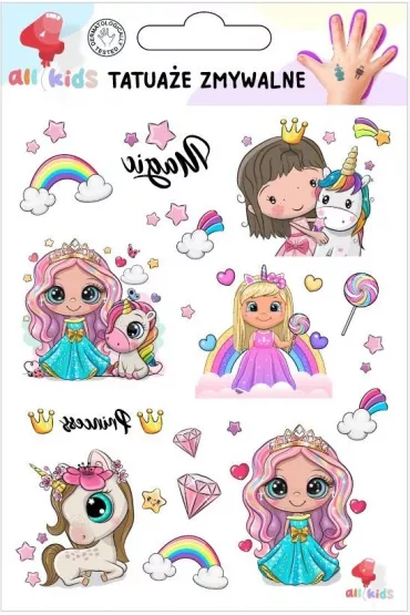 Tatua�e zmywalne dla dzieci Ksi�niczki jednoro�ce All4Kids