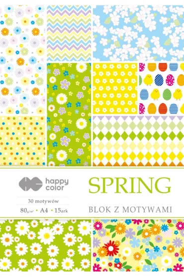 Happy Color Blok z motywami SPRING, A4, 80g, 15 arkuszy, 30 motyw�w 80 g 15 kartek