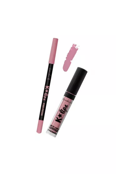 Lovely K'Lips Matte Liquid Lipstick & Lip Liner zestaw do wykonywania makija�u ust 2 Pink Posion 2 szt.