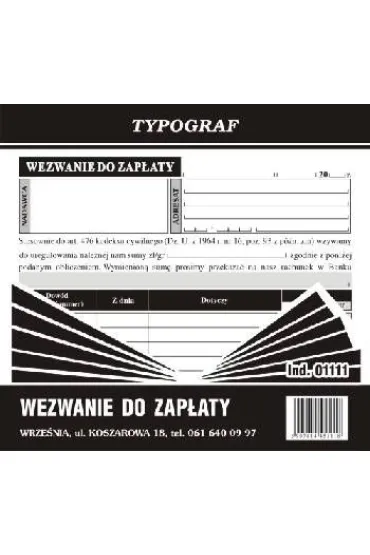 Druki samokopiuj�ce Typograf wezwanie do zap�aty 2/3 A5 01111