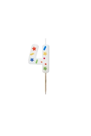 PartyDeco �wieczka urodzinowa 4 bia�a konfetti 5.5cm