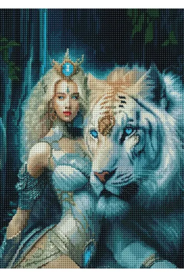 Norimpex Diamentowa mozaika - Kobieta, szafirowa Kr�lowa i bia�y tygrys 2000693 30x40cm