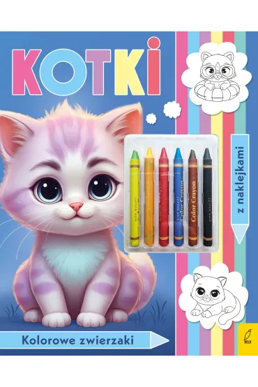 Kolorowanka z kredkami. Kolorowe zwierzaki. Kotki