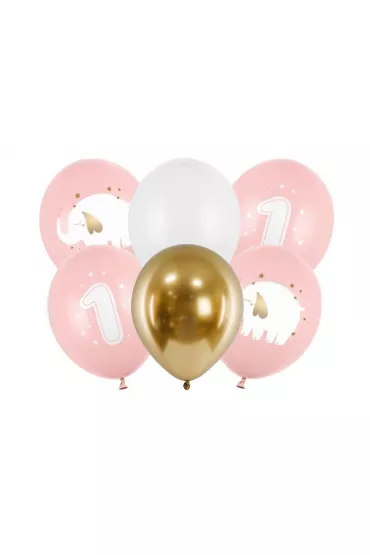 PartyDeco Balony Roczek Baby pink 30cm