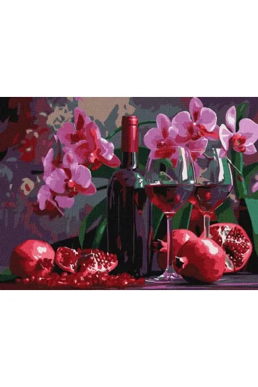 Ideyka Malowanie po numerach - Wino i orchidee 30x40cm