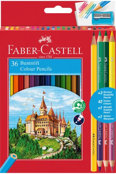 Faber-Castell Kredki o��wkowe Zamek + 3 kredki dwustronne + o��wek + temper�wka 39 szt.