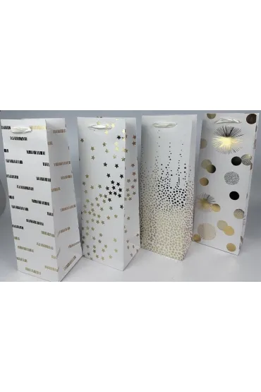 Polkart Torebka prezentowa butelka bia�a metalizowana (12x35x10cm) mix
