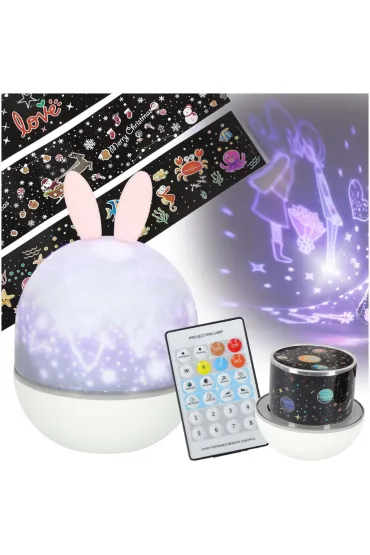Lampka nocna projektor gwiazd LED USB obrotowy 6 motyw�w pilot kr�lik