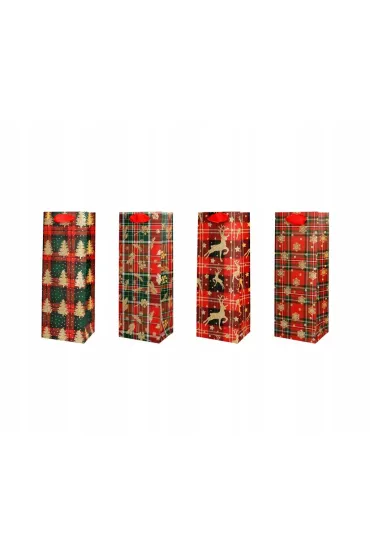 incood. Torba bo�onarodzeniowa na butelk� 12x34cm w kratk� renifer choinka