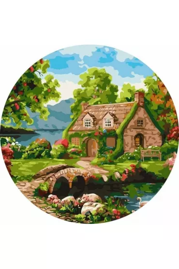 Twoje Hobby Malowanie po numerach okr�g�e - Kwitn�cy dom 40cm