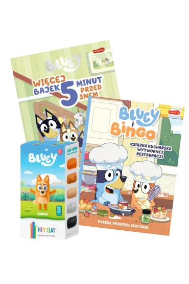 Pakiet: Bluey. Wi�cej bajek 5 minut przed snem, Bluey i Bingo. Ksi��ka kucharska Wytwornej Restauracji, Hey Clay - Bluey