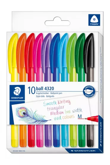Staedtler, D�ugopisy jednorazowe tr�jk�tne, M, 10 kolor�w 10 szt.