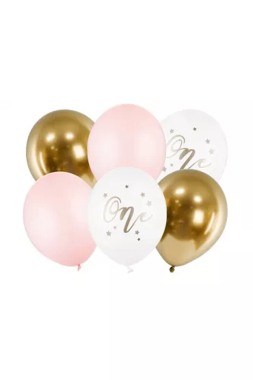 PartyDeco Balony urodzinowe Pastel Pale Pink bia�y z�oty r�owy 30cm