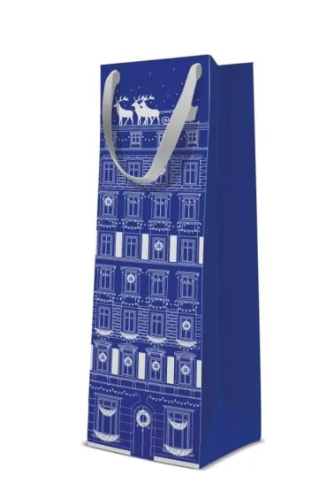 Paw Torebka �wi�teczna premium butelka Christmas tenements blue 12x37x10cm