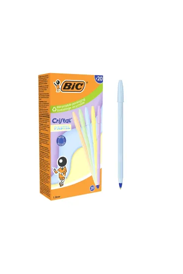 Paczka D�ugopis niebieski BIC Cristal Pastel 20szt.mix kolor�w