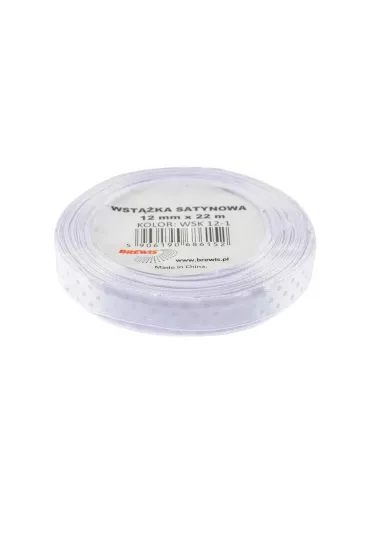 Wst��ka satynowa w kropki bia�a 12mm x 22m