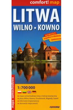Litwa, Wilno, Kowno. Mapa samochodowa plany miast skala 1:700 000