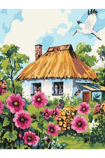 Ideyka Malowanie po numerach - Malwy przy chacie 30x40cm