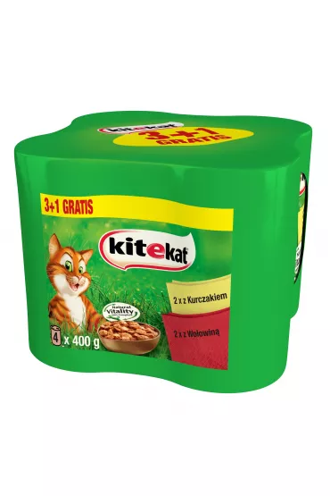 Kitekat Karma pe�noporcjowa dla kot�w z kurczakiem w sosie i z wo�owin� w sosie 4 x 400 g