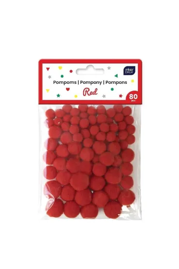 Interdruk Pompony do dekoracji Red 80 szt.